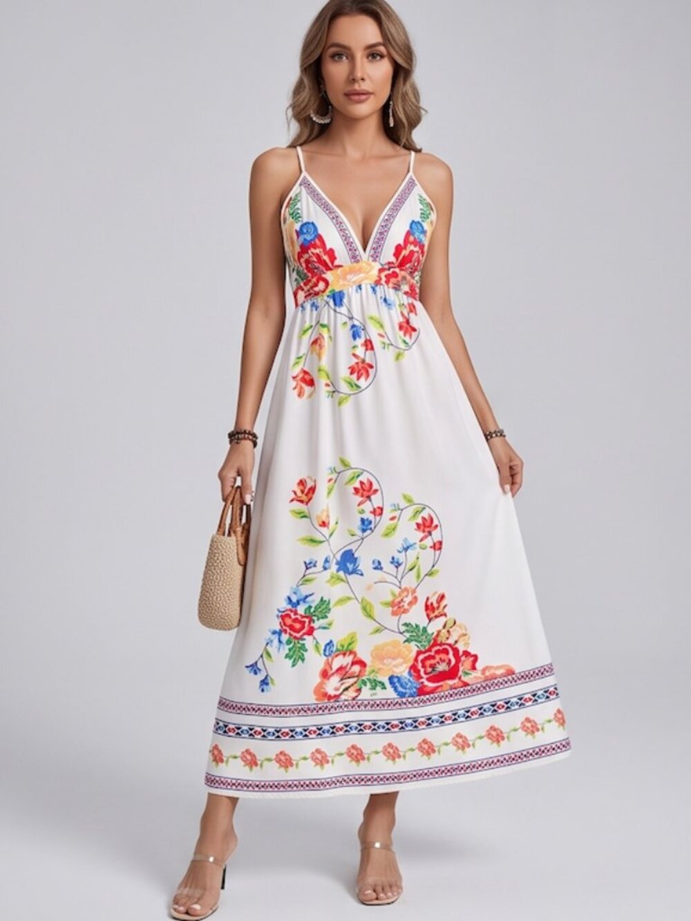 LAST ONE 🔥 White Floral Backless Maxi Dress - Picture 1 of 6